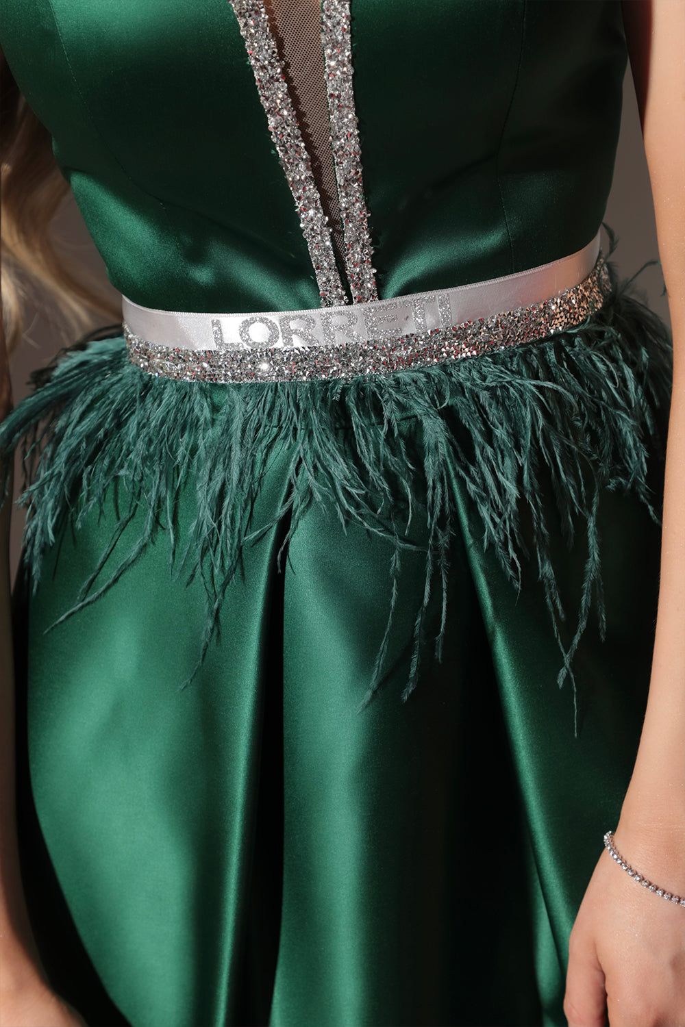 BELT MARABU 12A FEATHERS RHINESTONE DARK GREEN
