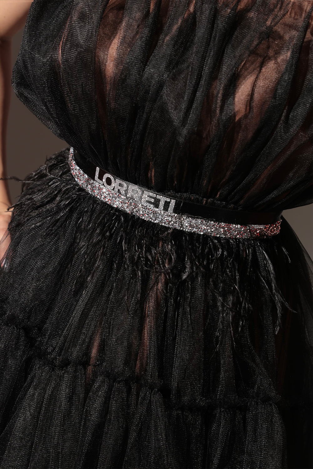 BELT MARABU 5B FEATHERS RHINESTONE BLACK