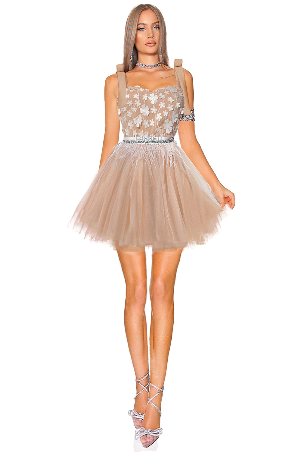 MINI DRESS MARY LACE TULLE NUDE AND WHITE