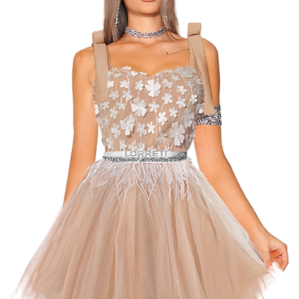 MINI DRESS MARY LACE TULLE NUDE AND WHITE