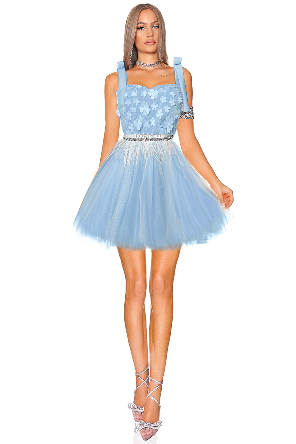 MINI DRESS MARY LACE TULLE LIGHT BLUE