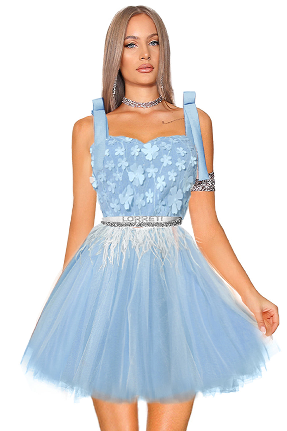 MINI DRESS MARY LACE TULLE LIGHT BLUE