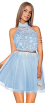 MINI DRESS NOVA LACE TULLE LIGHT BLUE
