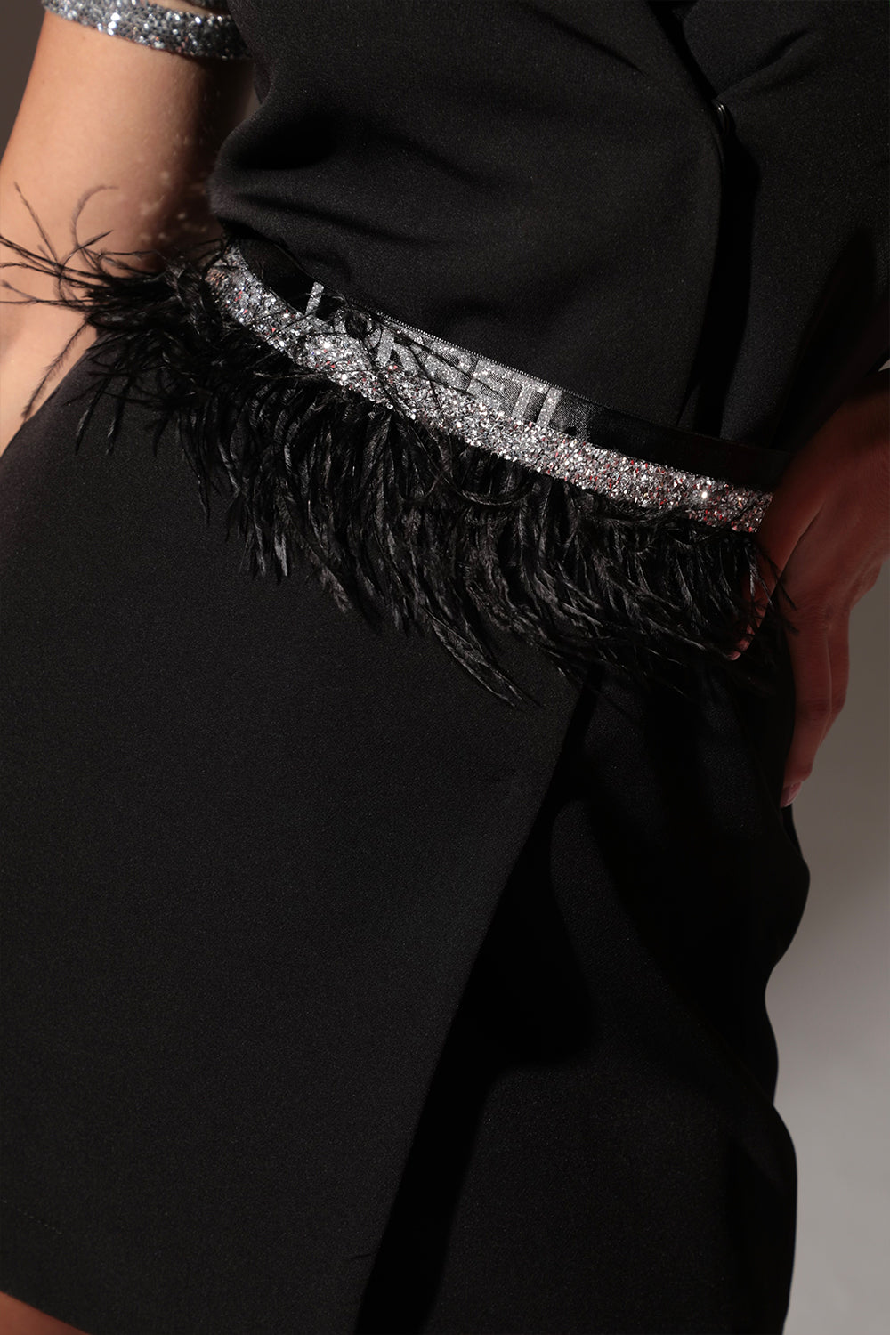 BELT MARABU 5B FEATHERS RHINESTONE BLACK