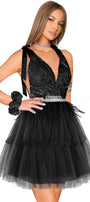 MINI SKIRT AND CROP TOP SET BRITNEY GLITTER LACE TULLE BLACK