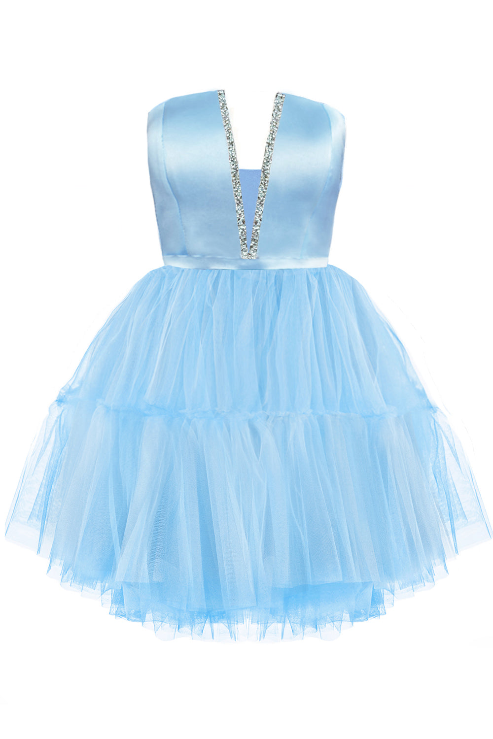 MINI SKIRT AND CROP TOP SET CECILE SATIN TULLE LIGHT BLUE