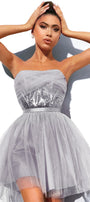 MINI SET TOP CU FUSTA BALLERINA PAIETE TUL ARGINTIU