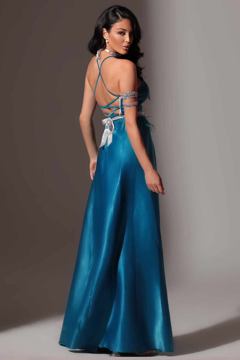 BELT MARABU 19A FEATHERS RHINESTONE PETROL BLUE