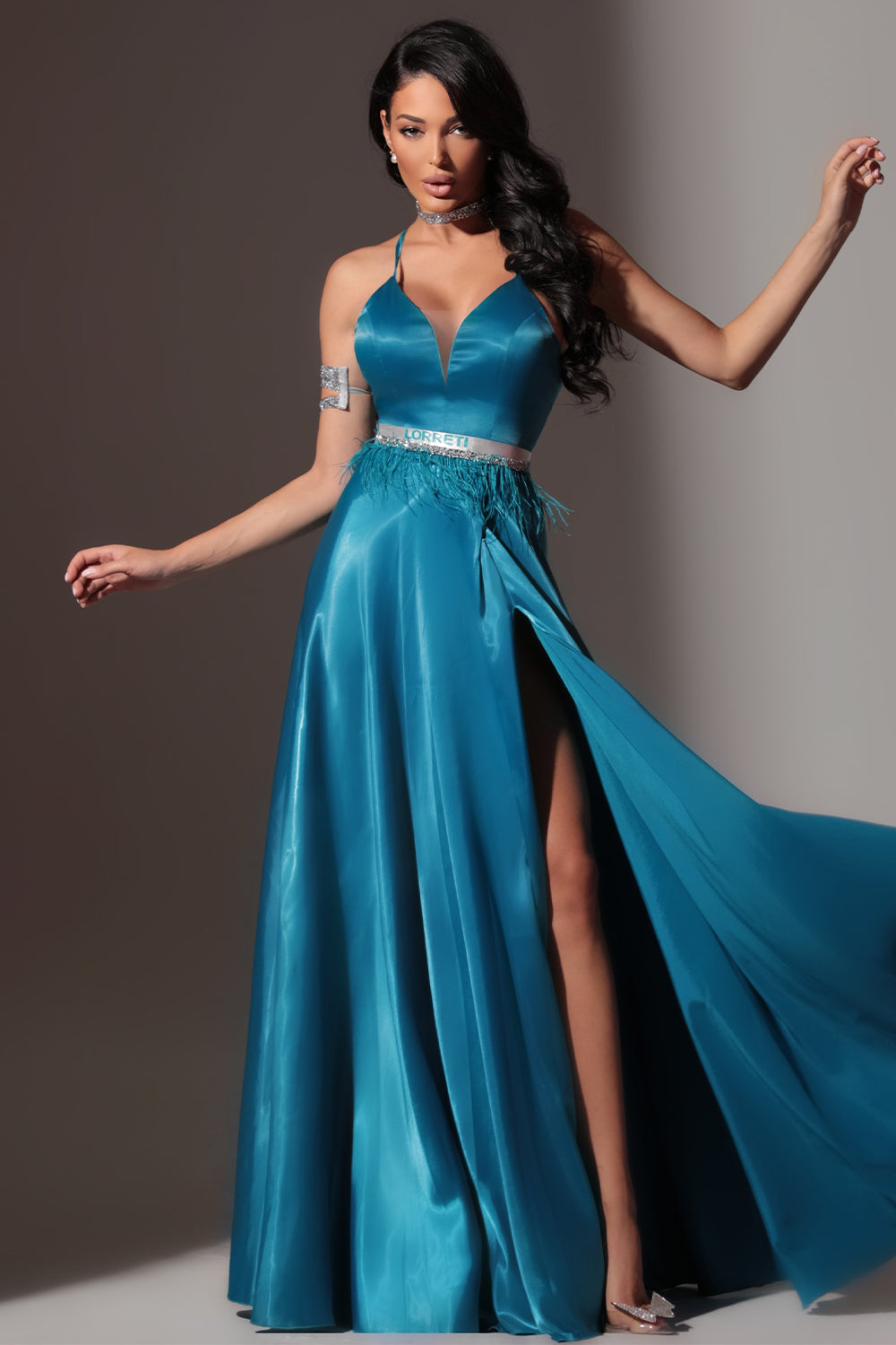 BELT MARABU 19A FEATHERS RHINESTONE PETROL BLUE