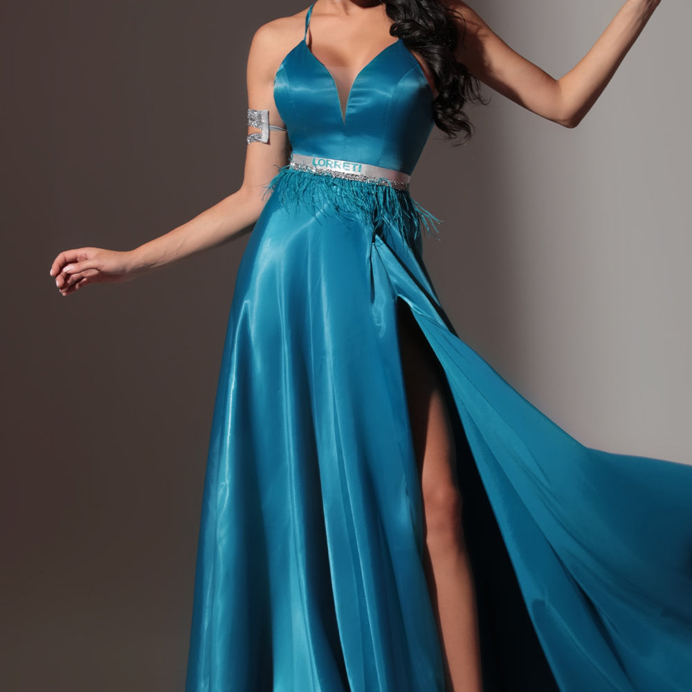 MAXI DRESS ADRIANA SATIN PETROL BLUE