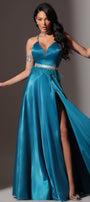 MAXI DRESS ADRIANA SATIN PETROL BLUE