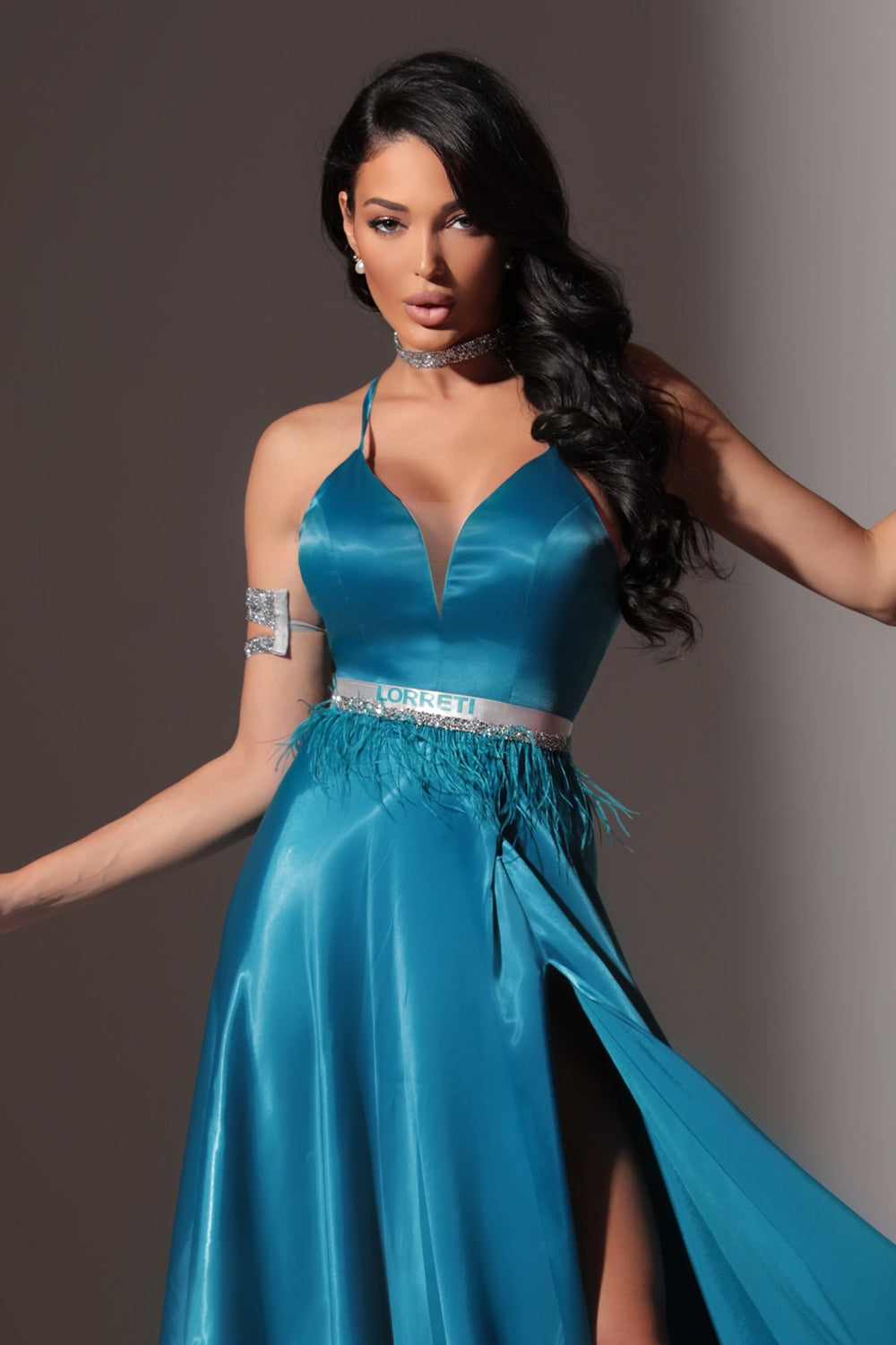 BELT MARABU 19A FEATHERS RHINESTONE PETROL BLUE