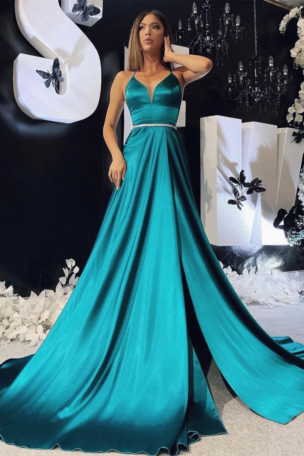 MAXI ROCHIE ADRIANA SATIN ALBASTRU PETROL