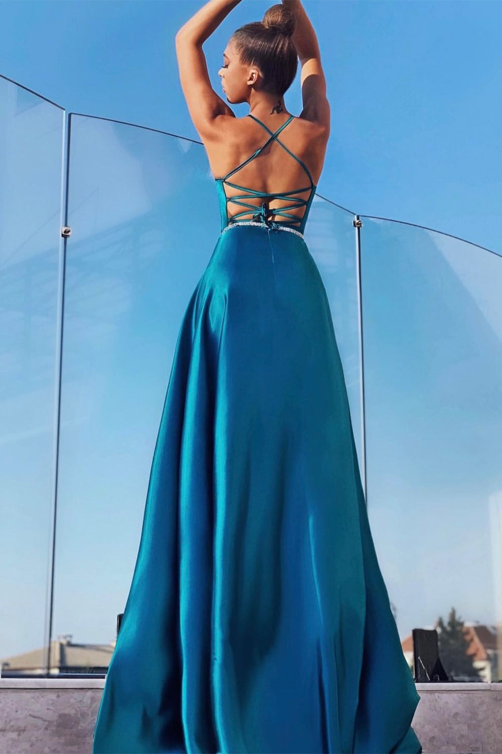 MAXI ROCHIE ADRIANA SATIN ALBASTRU PETROL