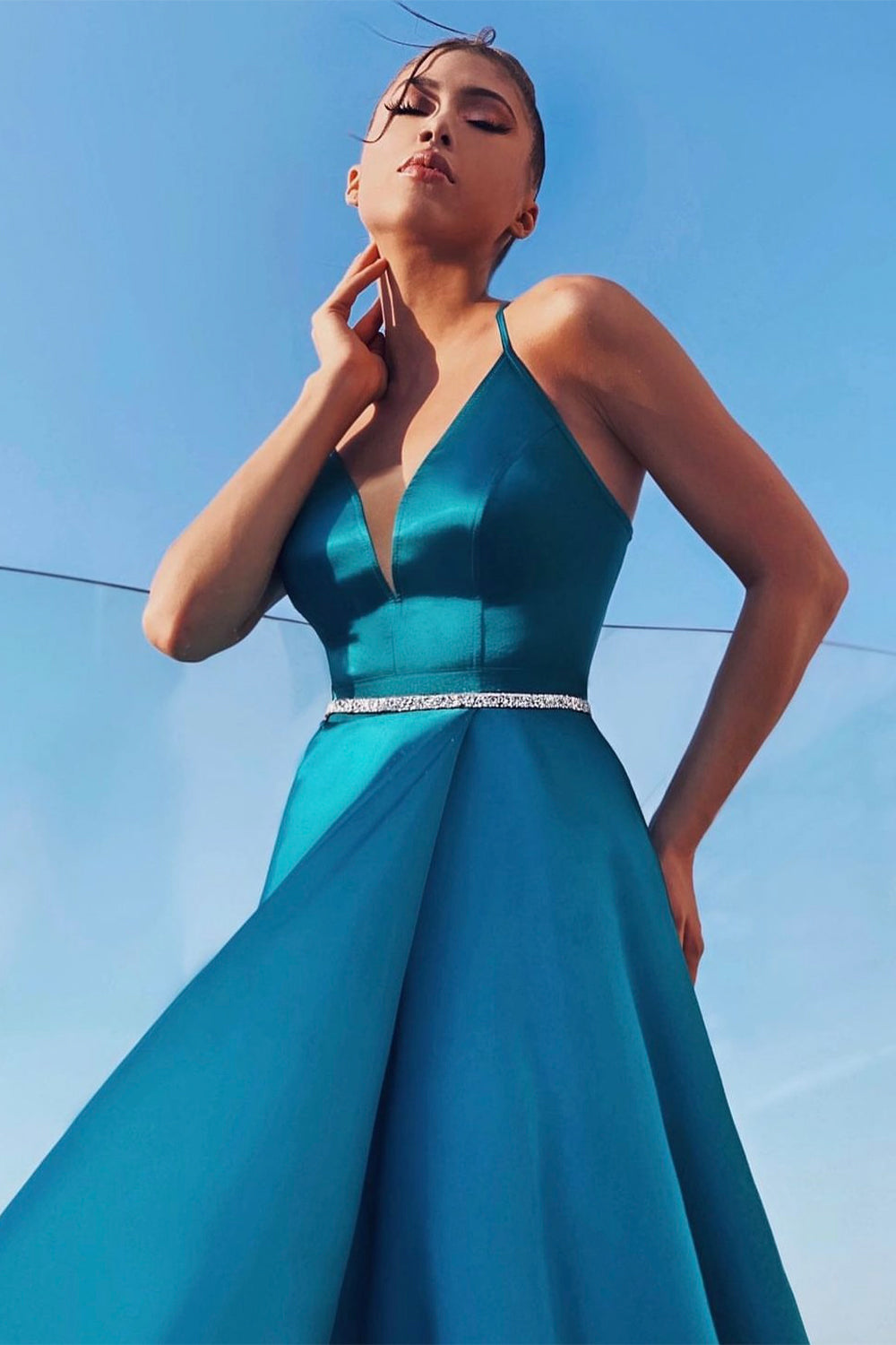 MAXI ROCHIE ADRIANA SATIN ALBASTRU PETROL