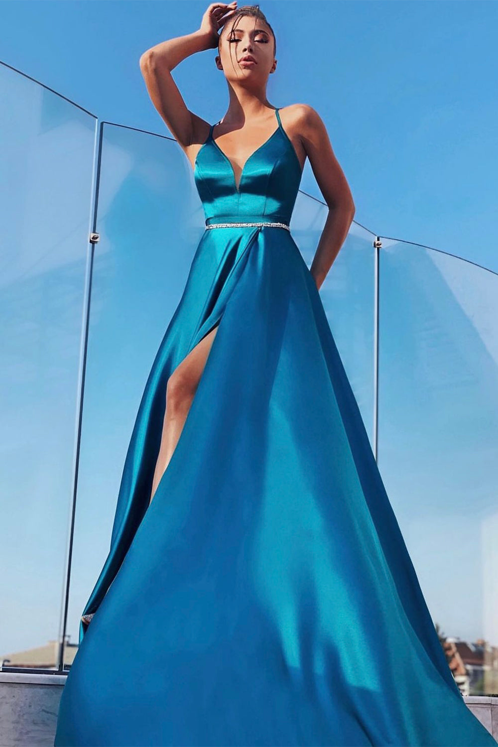 MAXI ROCHIE ADRIANA SATIN ALBASTRU PETROL