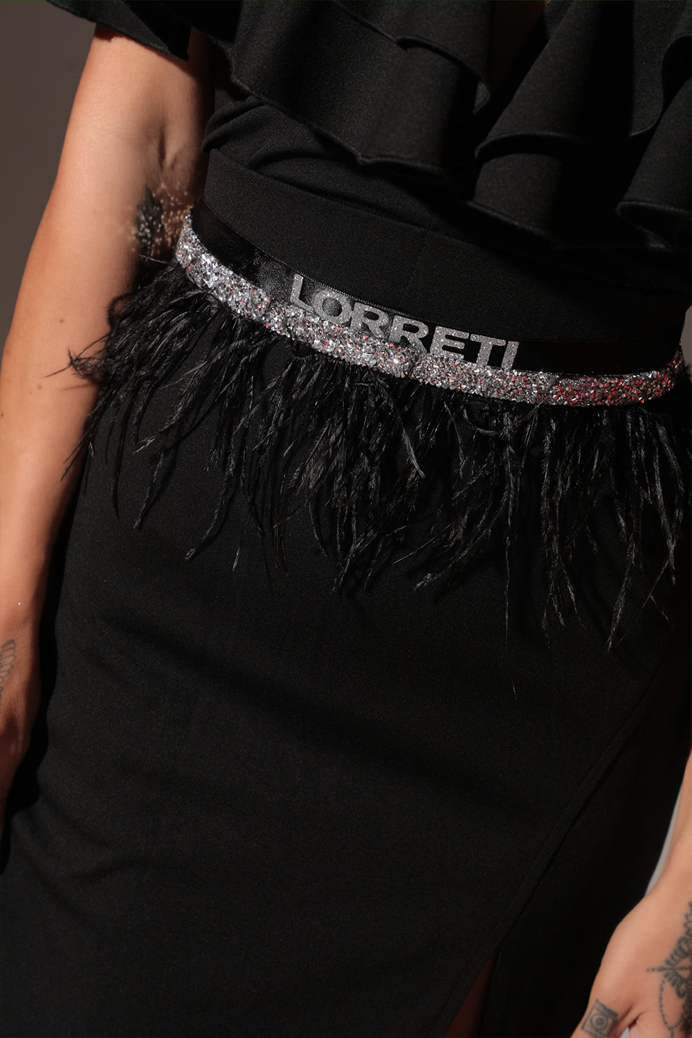 BELT MARABU 5B FEATHERS RHINESTONE BLACK