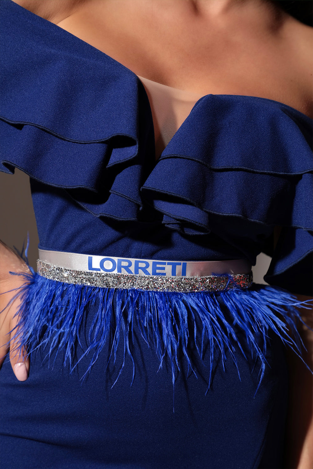 BELT MARABU 10A FEATHERS RHINESTONE COBALT BLUE
