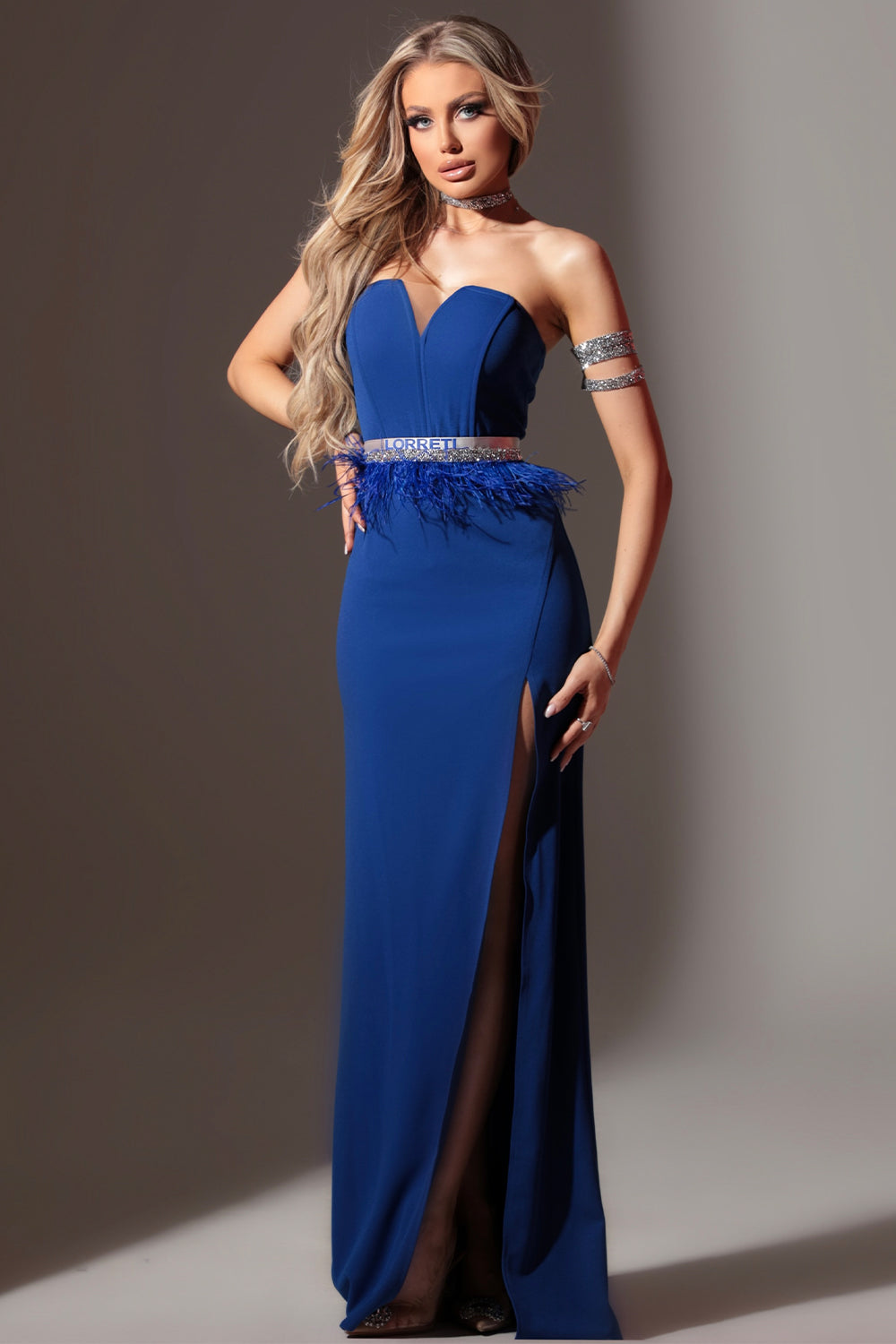 BELT MARABU 10A FEATHERS RHINESTONE COBALT BLUE