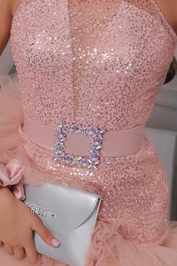 MINI SKIRT AND CROP TOP SET VERONA SEQUIN TULLE ROSE GOLD