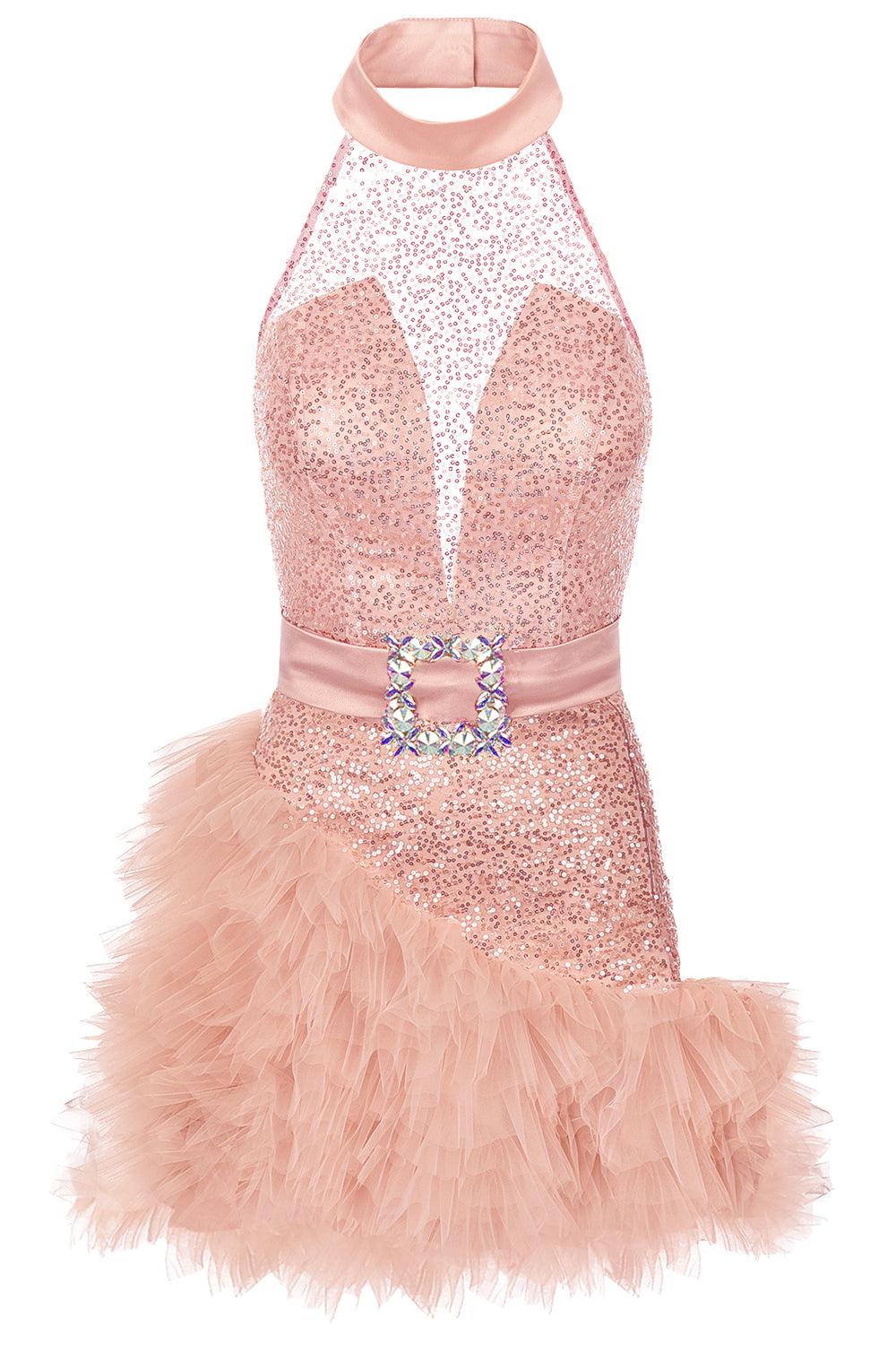 MINI SKIRT AND CROP TOP SET VERONA SEQUIN TULLE ROSE GOLD