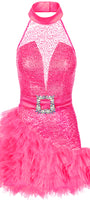 MINI CONJUNTO TOP CON FALDA VERONA LENTEJUELAS TUL ROSA FUERTE