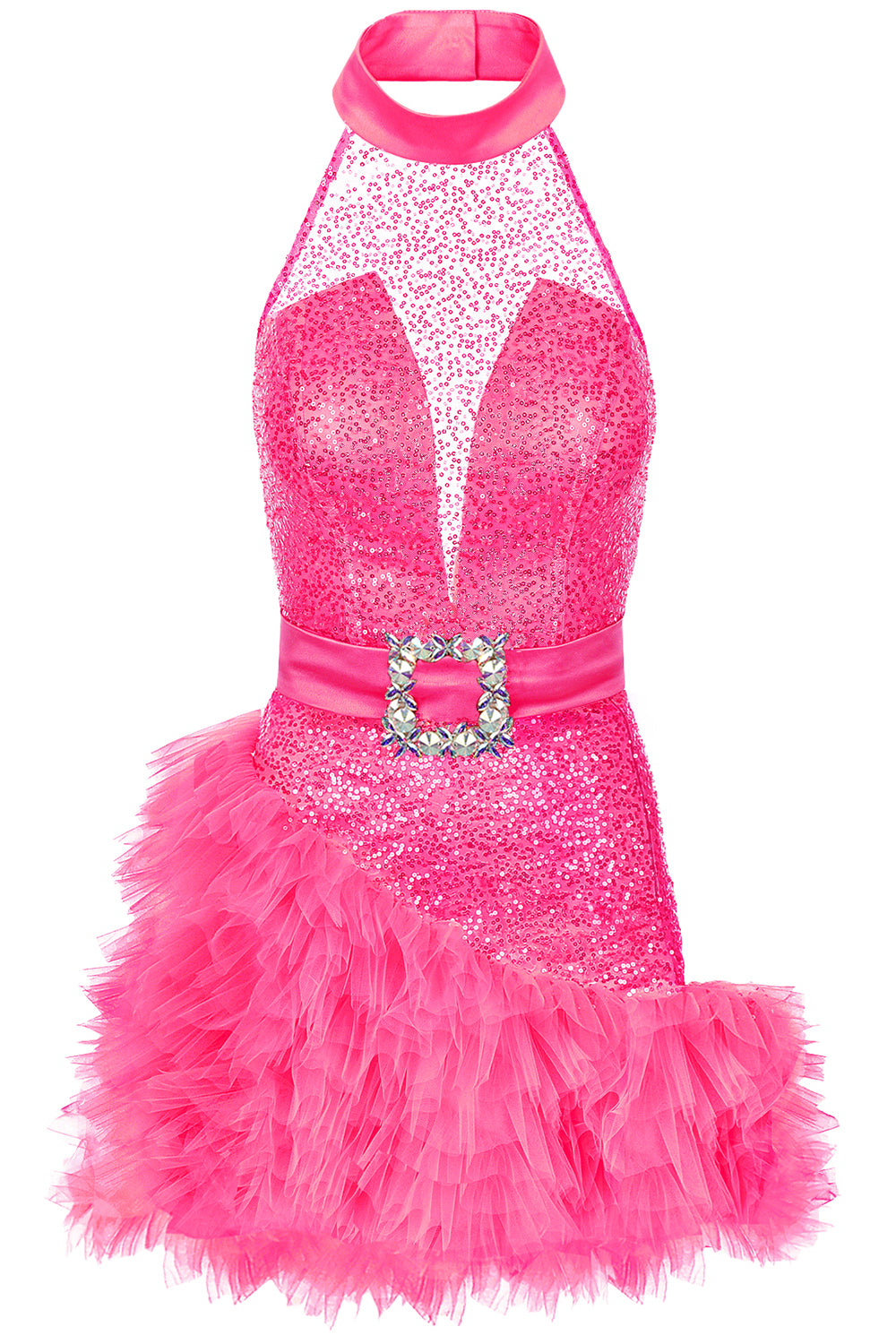 MINI SKIRT AND CROP TOP SET VERONA SEQUIN TULLE HOT PINK