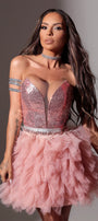 MINI SKIRT AND CROP TOP SET AMORE SEQUIN TULLE ROSE GOLD