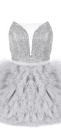 MINI SKIRT AND CROP TOP SET AMORE SEQUIN TULLE SILVER
