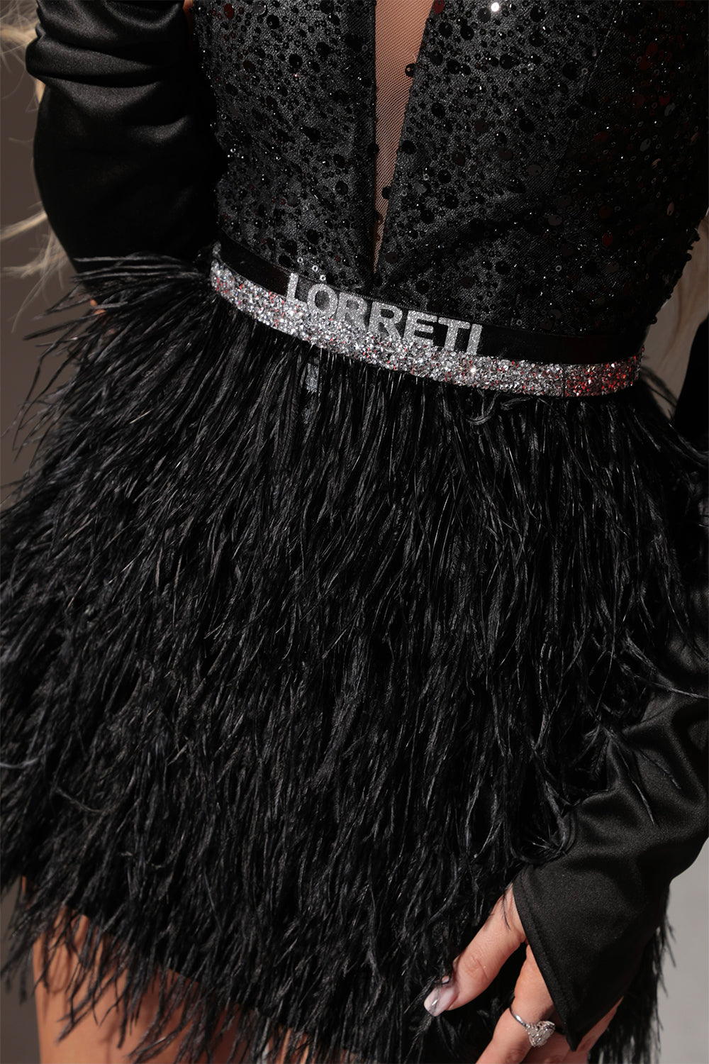 BELT MARABU 5B FEATHERS RHINESTONE BLACK