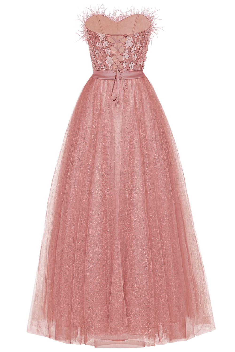 MAXI CONJUNTO TOP CON FALDA PENELOPE PLUMAS BROCADO DE TUL POLVO ROSA