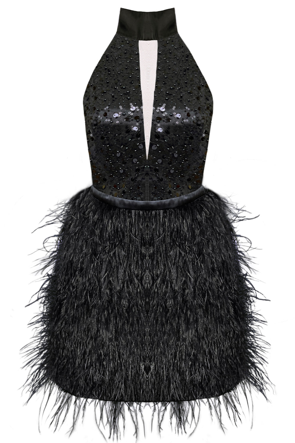 MINI DRESS FEYA SEQUIN FEATHERS BLACK