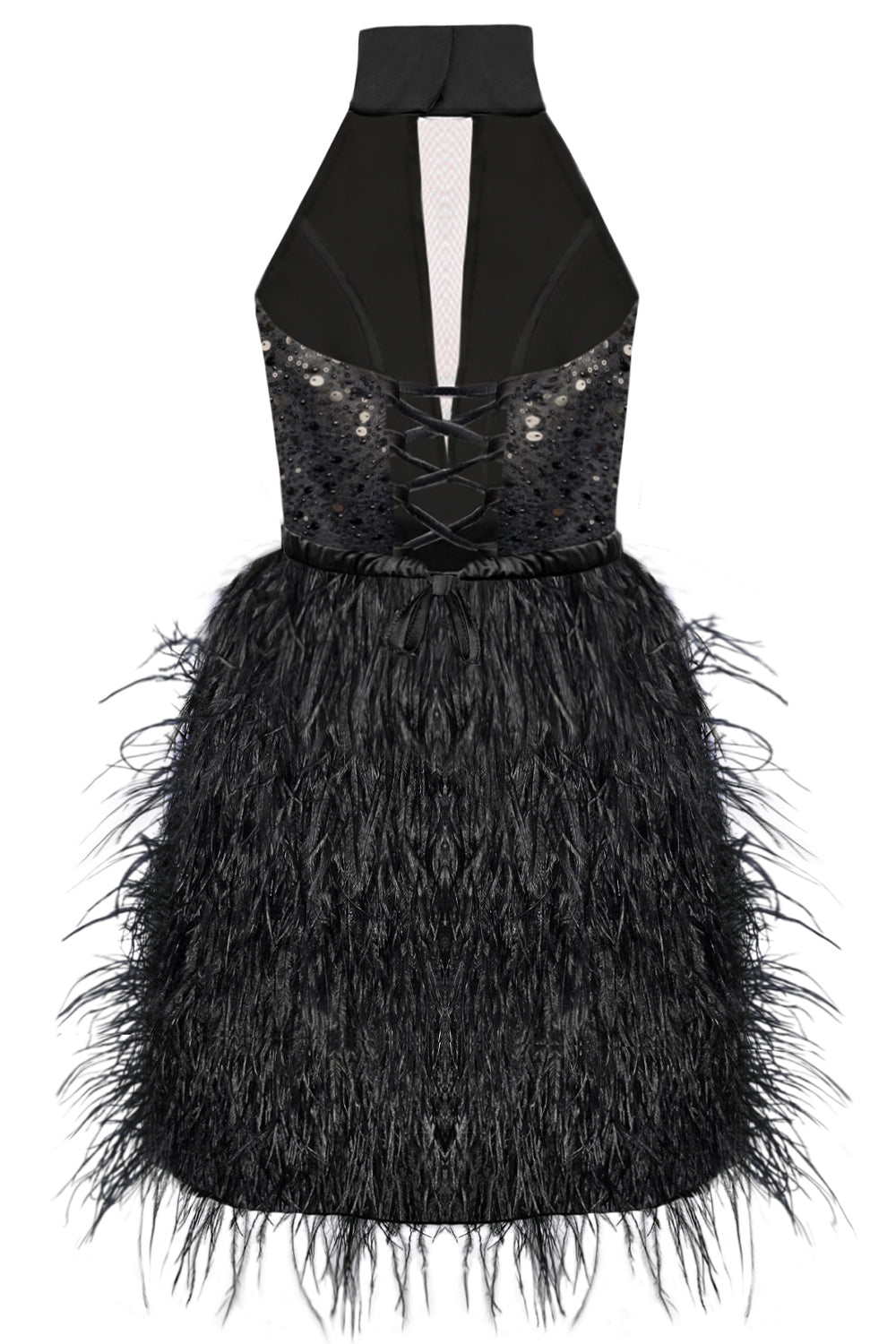 MINI DRESS FEYA SEQUIN FEATHERS BLACK