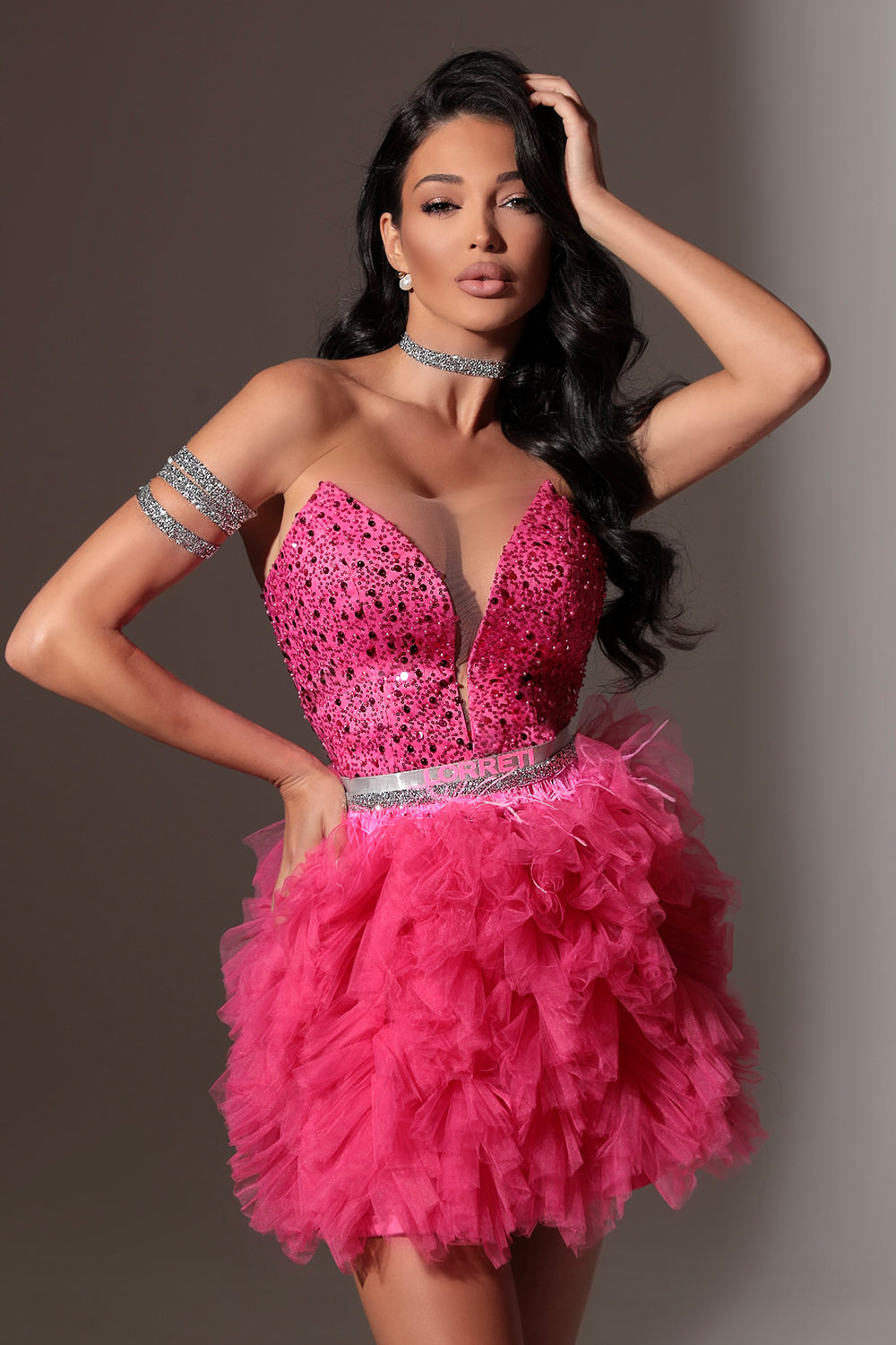 CINTURÓN MARABU 14A PLUMAS PEDRERÍA ROSA FUERTE