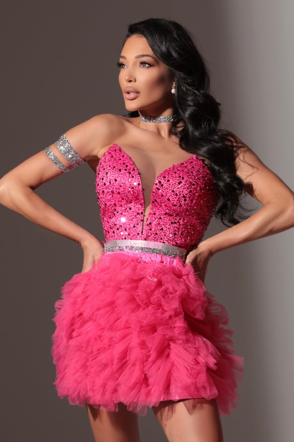 CINTURÓN MARABU 14A PLUMAS PEDRERÍA ROSA FUERTE