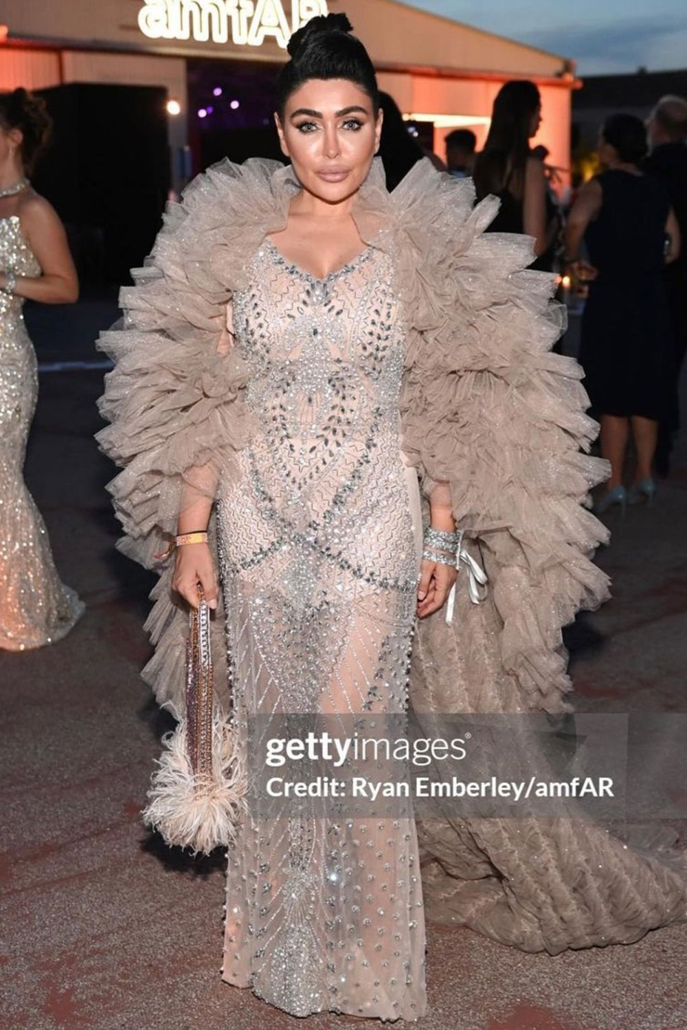 MAXI DRESS AND CLOAK HELIA RHINESTONE GLITTER TULLE CHAMPAGNE