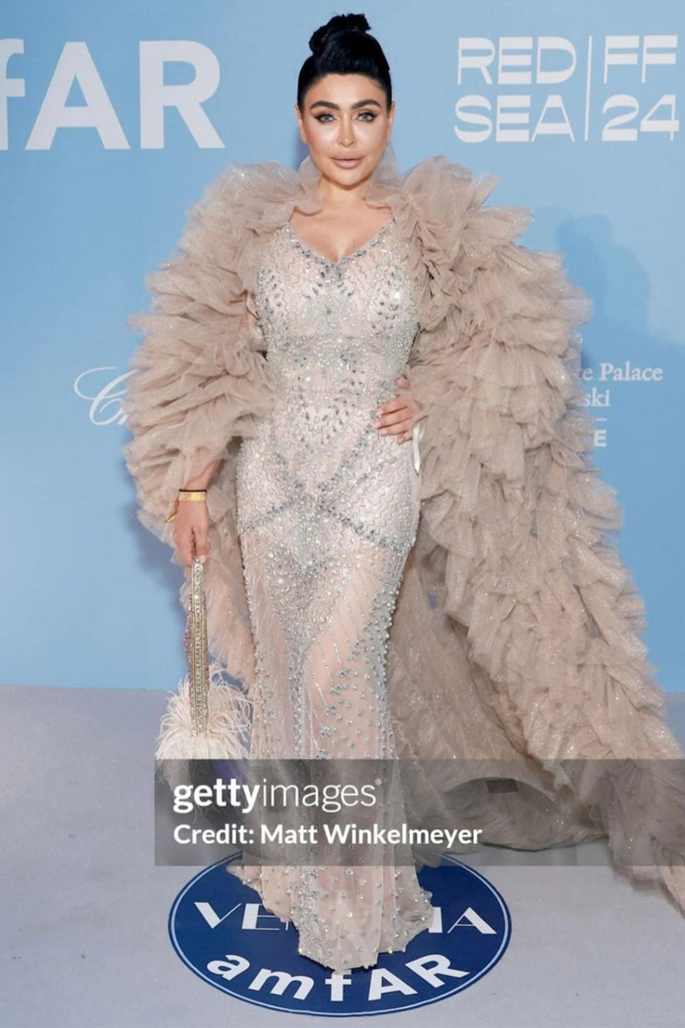 MAXI DRESS AND CLOAK HELIA RHINESTONE GLITTER TULLE CHAMPAGNE