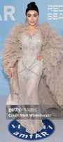 МAXI VESTITO E MANTELLO HELIA STRASS BROCCATO DI TULLE CHAMPAGNE