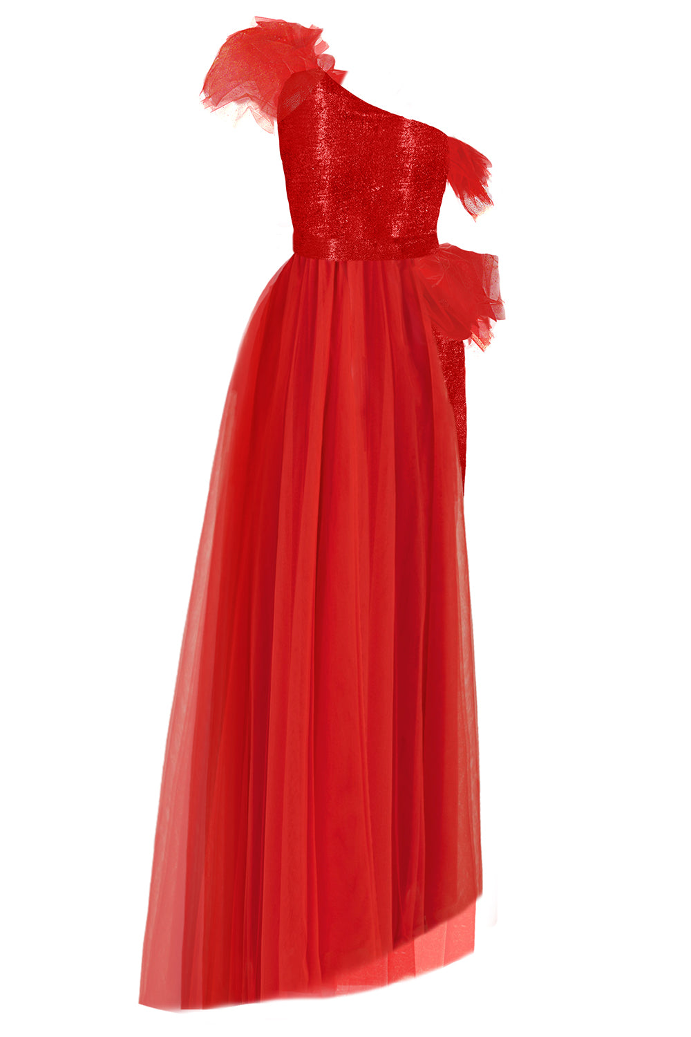 MAXI SKIRT AND CROP TOP SET NATASHA LAME TULLE RED