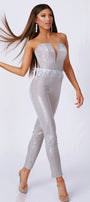 MAXI CROP SET 2 PARTS TOP AND PANTS SET KENDRA TRICOT LAME SILVER