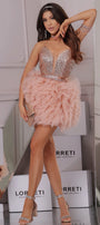 MINI CONJUNTO 2 PIEZAS TOP CON FALDA AMORE BROCADO DE TUL ОRO ROSA