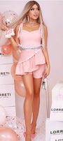 MINI CROP TOP AND PANTS SET 2 PARTS RAINBOW BI-STRETCH FABRIC SOFT PEACH