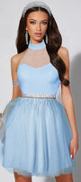 MINI DRESS NAOMI TRICOT TULLE LIGHT BLUE