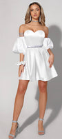 MINI SKIRT AND CROP TOP SET MARYLIN SATIN WHITE