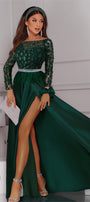 MAXI CONJUNTO TOP CON FALDA CARMEN ЕNCAJE SATÍN VERDE OSCURO