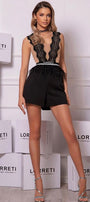 MINI JUMPSUIT LACE TRICOT BLACK AND NUDE