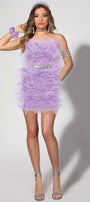 MINI SKIRT AND CROP TOP SET FEATHER QUEEN FEATHERS LAVENDER