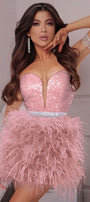 MINI SKIRT AND CROP TOP SET TINKERBELL SEQUIN FEATHERS POWDER PINK