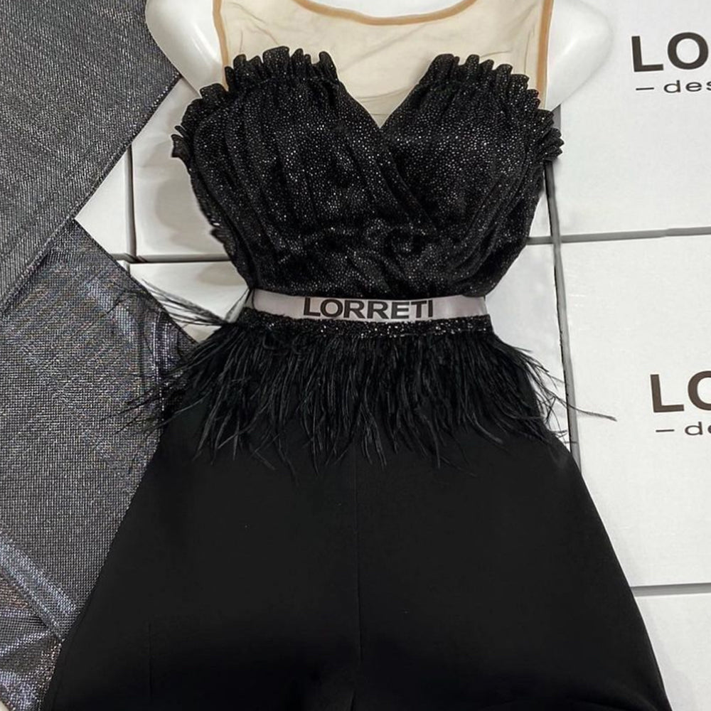 MINI SET TOP CU PANTALONI LOGAN JERSEU CU SCLIPICI NEAGRA