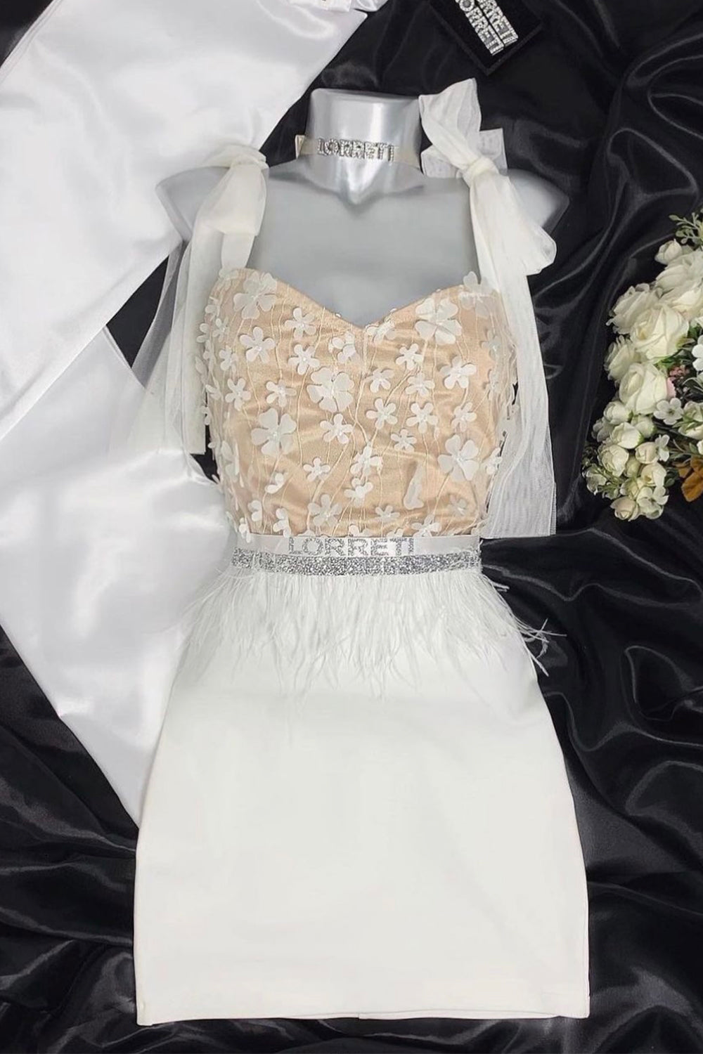 MINI DRESS WESLEY LACE TRICOT WHITE AND NUDE